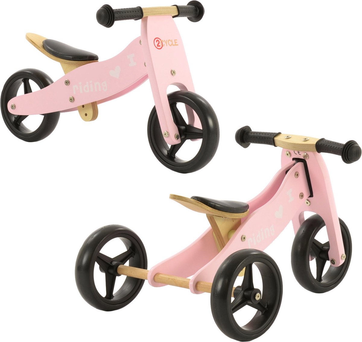 2Cycle houten loopfiets roze